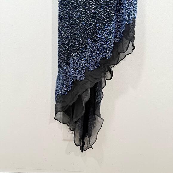 Vintage Scala Y2K Blue Beaded One Shoulder Asymmetrical Fairycore Dress Medium - Picture 3 of 14